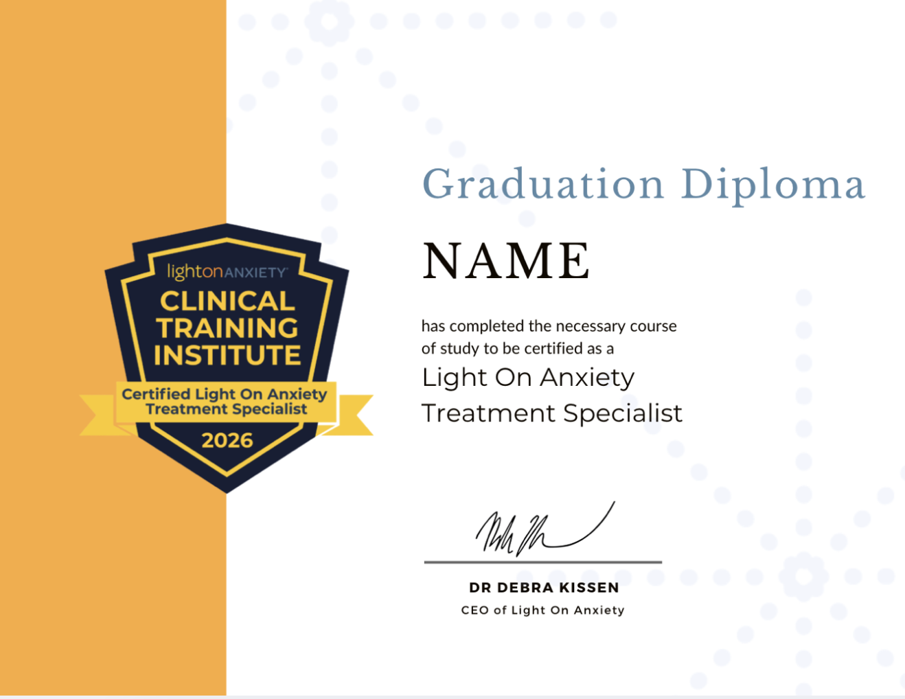 Light On Anxiety Clinical Training Institute Diploma